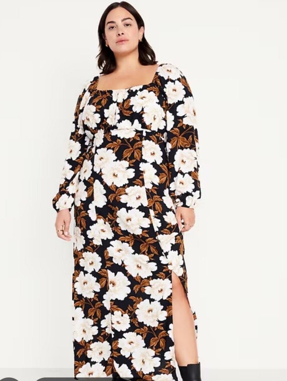 Old Navy Square Neck Maxi Dress Peasant Empire Waist Smocked Slit Boho Floral XL